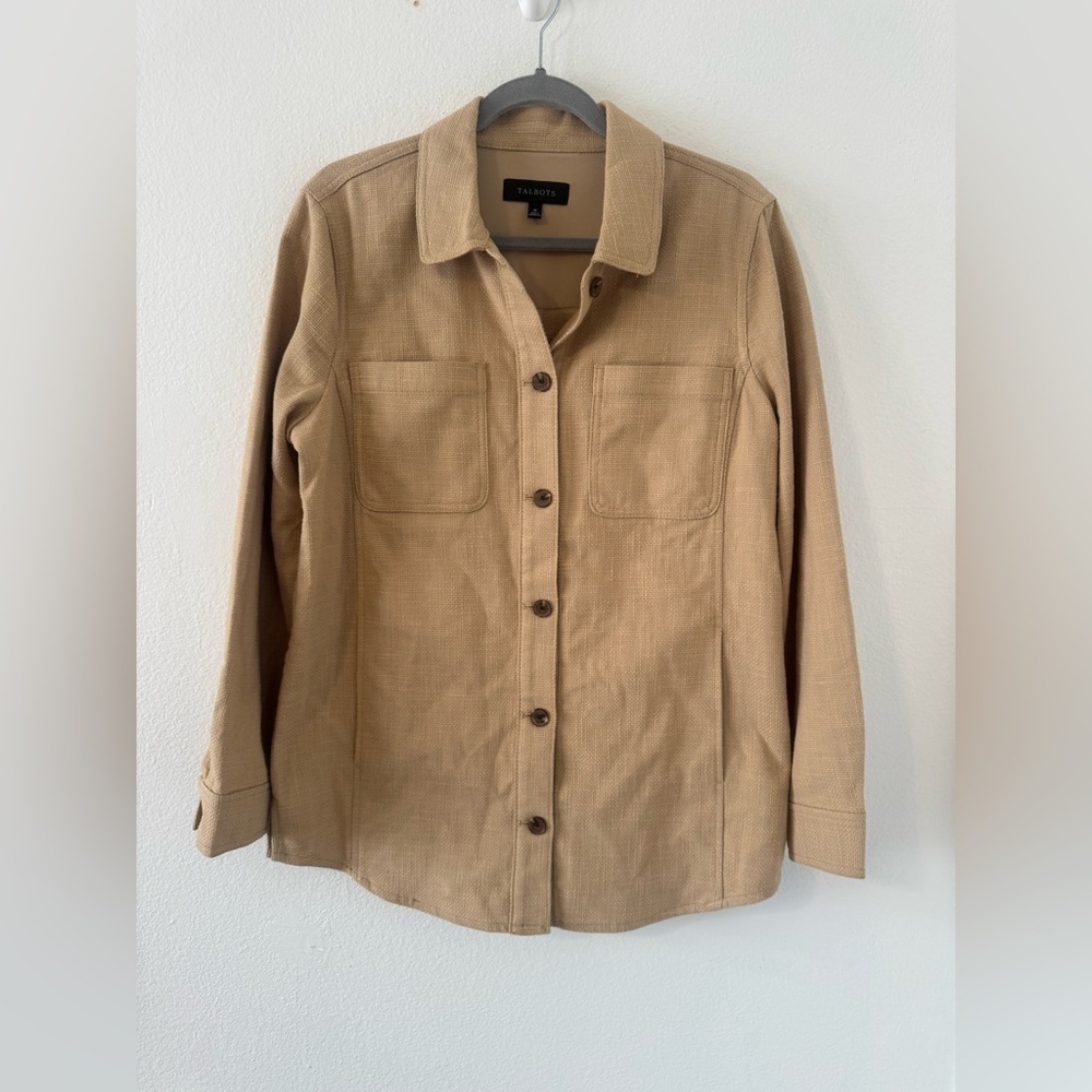 TALBOTS TEXTURED COTTON SHIRT JACKET SHACKET CLASSIC GRANOLA COMFY MEDIUM